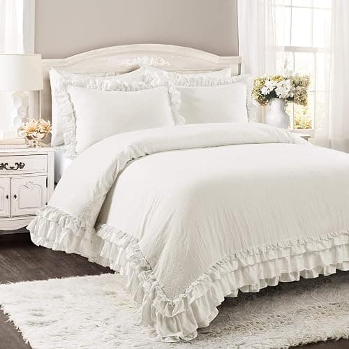 Lush Decor Ella Ruffle Lace Comforter, 3 Piece Set, Full/Queen, White - Cute Comforter - Queen Bedding Set - White Bedding Full Size - Coquette Decor - Ruffle Trim - Lace Trim thumbnail 2