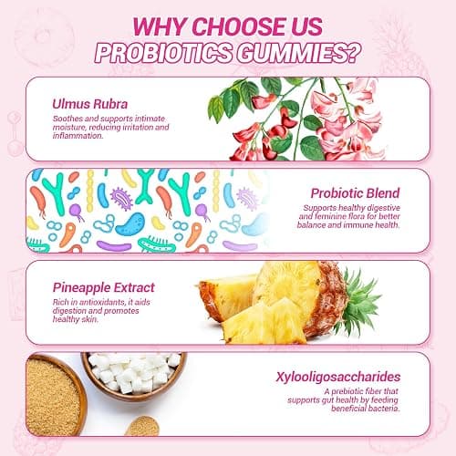 BURMINY Her Juicy Feminine Probiotics Gummies, Premium Feminine Balance Probiotics with Slippery Elm for Women's pH Balance and Freshness – Support Daily Wellness & Comfort 60 Pineapple Gummies thumbnail 5