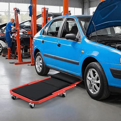 COSTWAY 2-in-1 Folding Car Creeper and Seat, 37 Inch/40 Inch Padded Mechanics Creeper Stool with 6 Rotatable Wheels, Rolling Garage Work Crawler Board Bench, 150kg/160kg Capacity (37”, 150kg, Black) thumbnail 8