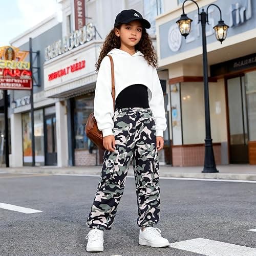 Voxikodex Girls Cute Clothes 3 Piece Cropped Hoodie + Cami Top + Cargo Pants Winter Spring Outfits for Teen Girls Size 7-14Y thumbnail 2