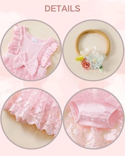 Renotemy Newborn Baby Girl Lace Romper Infant Summer Boho Flower Tulle Dress Party Gifts Newborn Photography Outfits thumbnail 4