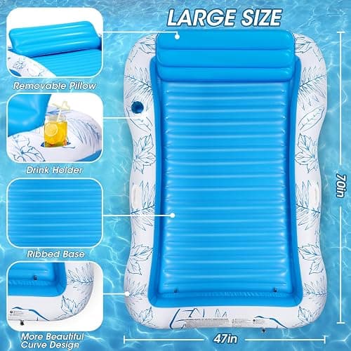 Inflatable Adult Pool Lounger Float - BAIAI Large Beach Sun Tanning Floats Raft Sunbathing Water Lounge Floaties Tub with Drink Holder - Blow Up River & Lake Suntan Floating Swimming Mattress Mat thumbnail 2