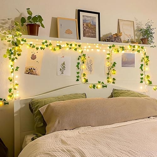 JMEXSUSS 33Ft Vines with Lights Battery Operated, 100 LED Ivy Vines with Fairy Lights Leaf with Remote for Bedroom Wall Room Wedding Birthday Party Decoration(Warm White) - IVY-Battery thumbnail 3