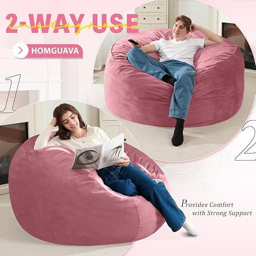 Homguava 4 FT Bean Bag Chair: 4' Bean Bags with Memory Foam Filled, Large Beanbag Chairs Soft Sofa with Dutch Velvet Cover-Dusty Pink - 4FT-44"x44"x24" - Dusty Pink thumbnail 5