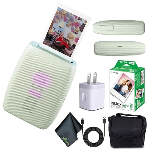 Fujifilm INSTAX MINI Link 3 Smartphone Printer (Sage Green) + Travel Bag Small INSTAX MINI Instant Film (20 Sheets) + USB Power Charging Adapter + Diginerds Microfiber Cleaning Cloth - Image 1