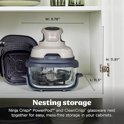 Ninja Crispi Glass Air Fryer, 4-in-1, Stone, FN101ST | Max crisp, bake, air fry, recrisp, 450F max, 4 Qt and 6 Cup containers, PFAS-free glass thumbnail 3