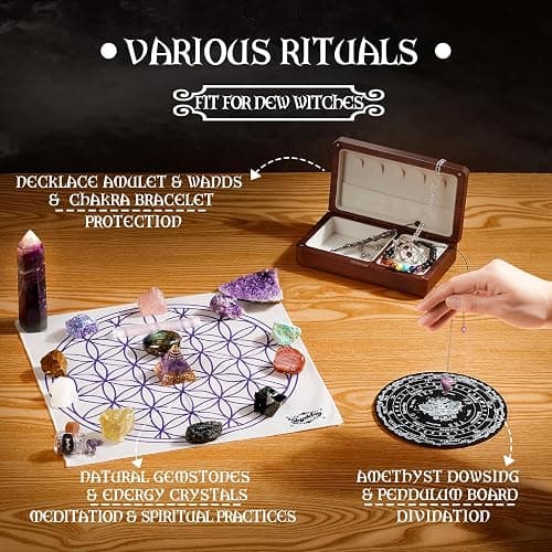 SHYSHINY Huge Witchcraft Kit, 200Pack Witchcraft Supplies for Witch Spells, Wiccan Supplies and Tools with Wooden Box Witch Starter Kit for Beginners thumbnail 7