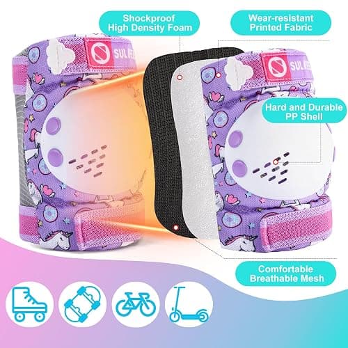 SULIFEEL Rainbow Unicorn Knee Pads for Kids Knee Elbow Pads Wrist Guards with Drawstring Bag Adjustable Protective Gear Set for Girls Roller Skating Bike Cycling Skateboard Scooter thumbnail 4