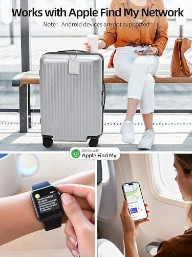 Luggage Tags, Works with Apple Find My, Leather Suitcase Tag, Rechargeable | Luggage Tag for Suitcases, Travel Bags, Backpack, Bag Tags for Travel with Privacy Flap, Smart Luggage Tracker, Gray thumbnail 3