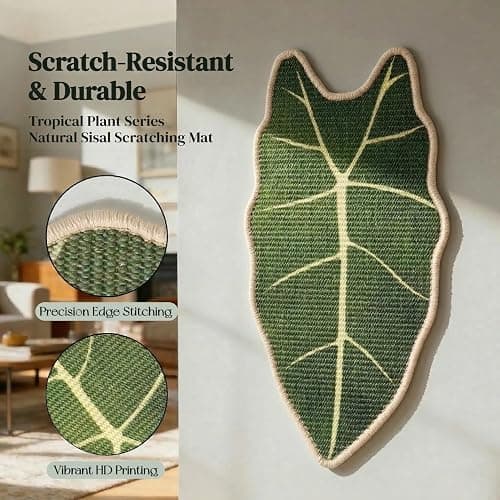 Premium Natural Sisal Botanical Leaf Cat Scratcher Mat, Extra Large Leaf-Shaped for Wall & Floor, Indoor Jungle Decor, Furniture Protector, Durable Cat Scratcher with Stylish Leaf Design (Velvet taro) thumbnail 5