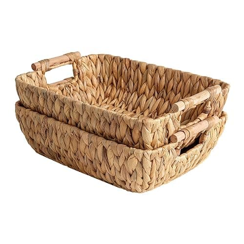 StorageWorks Hand-Woven Large Storage Baskets with Wooden Handles, Water Hyacinth Wicker Baskets for Organizing, 2-Pack - Image 1