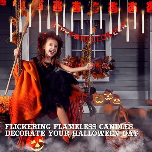 Floating Candles with Wand Remote, 20 Pcs Magic Halloween Hanging Candles, Flickering Warmer Light Flameless LED Candles with DIY Sticker, Battery Operated Halloween Decorations Gifts Indoor (20) thumbnail 7