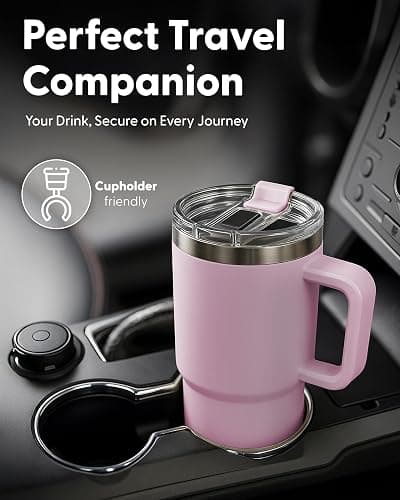 Keplin 40 oz / 1200 ml Insulated Travel Tumbler – Double Wall Stainless Steel Cup with Leak-Proof Lid, Thermal Flask Keeps Drinks Hot & Cold, Dishwasher Safe, Fits Car Cup Holders - Cream Pink thumbnail 9