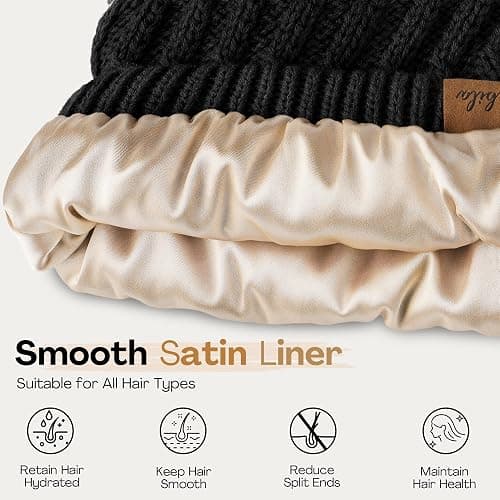 Bebila Ponytail Beanies for Women, Smooth Satin Lined Winter Knit Hat | Silky Lining with Ponytail Hole, Anti-Static, Warm & Soft Hat for Messy Bun & Casual Running Gifts thumbnail 2