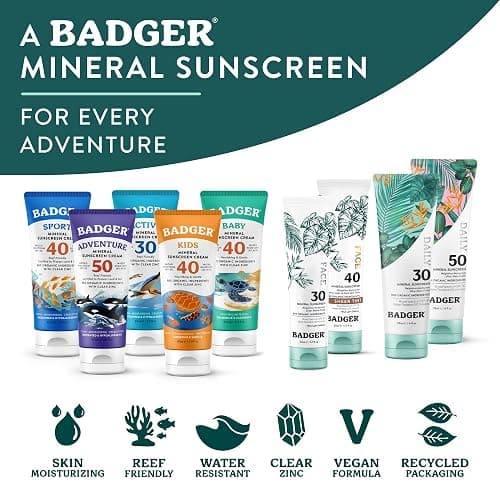 Badger SPF 50 Daily Mineral Sunscreen with Zinc Oxide, 85% Organic, Lightweight & Easy to Apply, No White Cast, Moisturizing, Reef Safe, Vegan, Unscented, 4 fl oz thumbnail 6