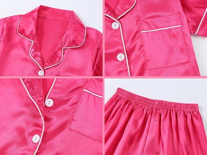 DIPUG Girls Pajamas Satin Pajama Set Silk Pjs Short Sleeve Sleepwear thumbnail 5