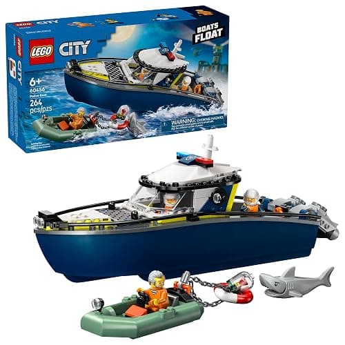 LEGO City Police Boat Chase Building Toy for Kids - Pretend Play Set for Boys & Girls, Ages 6+ - Building Blocks W/ 2 Floating Boat Toys for Playtime & Bath Time - Gift Idea for Birthdays- 60456 - Image 1