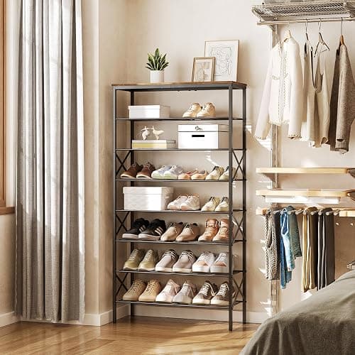 YATINEY 8 Tier Shoe Rack, Shoe Storage Organizer, Large Capacity Shoe Shelf Holds 32 Pairs of Shoes, Sturdy and Stable, for Entryway, Hallway, Closet, Dorm Room, Rustic Brown SS08BR thumbnail 2