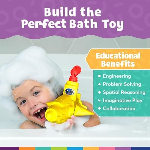 Blockaroo Magnetic Foam Building Blocks - 10-Piece Submarine, Bath Toys for Toddlers, Preschool Toys, Bathtub Toys, Sensory Toys, Blocks for Toddlers 3-5, Engineering Toys for Kids 3-5, Bath Blocks thumbnail 2