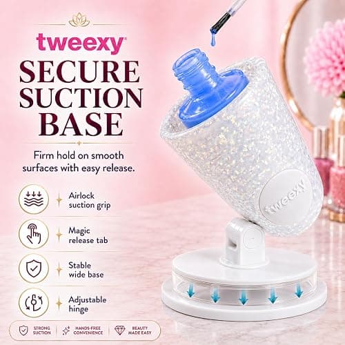 Tweexy Hinge Untippable Anti-Spill Nail Polish Holder | Smartgrip Suction Stand, Tilted for Fingernail Painting & Nail Art (Silver Sparkle) thumbnail 4