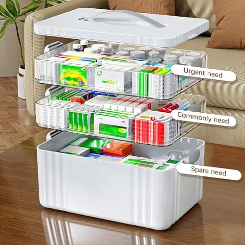 ARSTPEOE 3-Tier Medicine Organizer - Portable Medicine Cabinet with Handle | Multipurpose Medical Box, Pill Organizer, Empty First Aid Kit for Home thumbnail 3