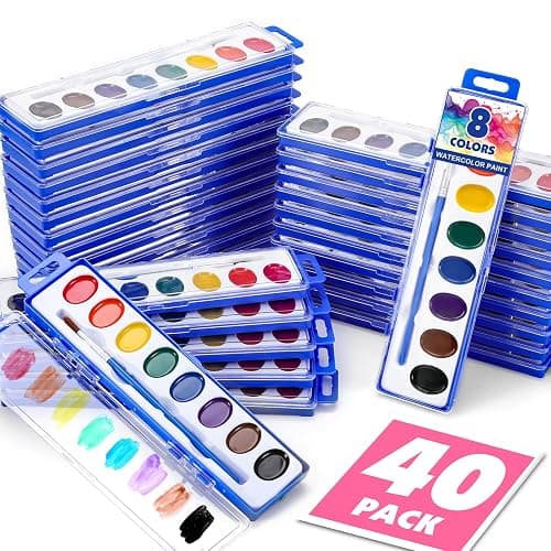 40 Pack Watercolor Paint Set Bulk,8 Colors Water Color Paint Set for kids with Paintbrush.Washable Watercolors Paint for Parties,Birthday Party Favor,Valentines for kids,Art Supplies and Classroom - Image 1