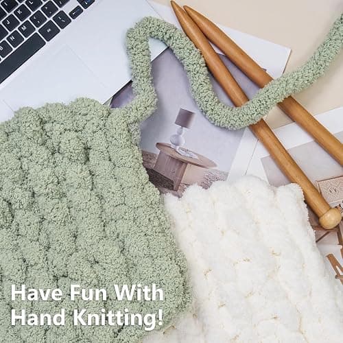 Cozyful Chunky Yarn for Hand Knitting - #10 Chunky Chenille Yarn, Jumbo Big Thick Chunky Yarns for Crocheting, Super Bulky Chunky Knit Blanket Yarns, 8 Skein (25yd, 8oz/Skein), Cream & Sage thumbnail 6