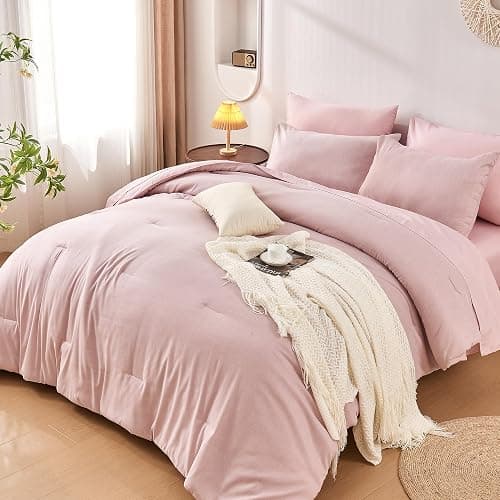 DECMAY Pink Twin Comforter Set for Girls 5 Piece Bed in a Bag Twin | Cationic Dyeing, Soft Lightweight Twin Bedding Set with Sheets, Pillowcase, Pillow Sham, All Season Bed Set for Girls thumbnail 9
