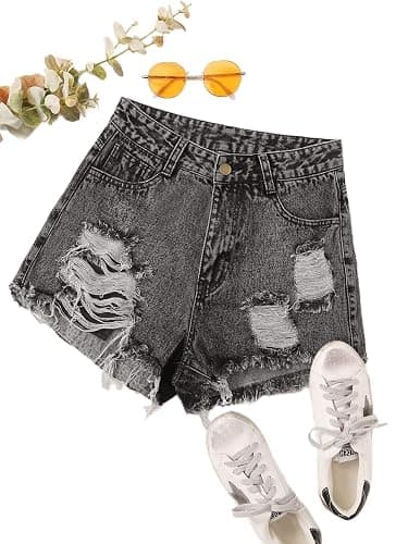 WDIRARA Women's High Waisted Raw Hem Distressed Ripped Casual Denim Shorts thumbnail 5