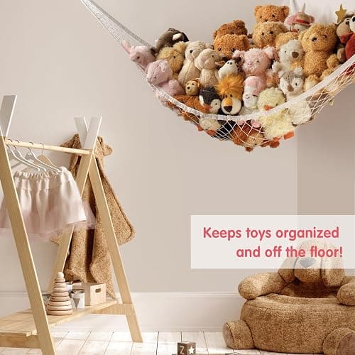 Stuffed Animal Storage Hammock Net Corner - Large Toy Hammock Net for Stuffed Animals Room Decor - Cute Stuff Animal Organizer Holder for Plush Plushie - Kids Baby Nursery Wall Bedroom Home Decor thumbnail 4