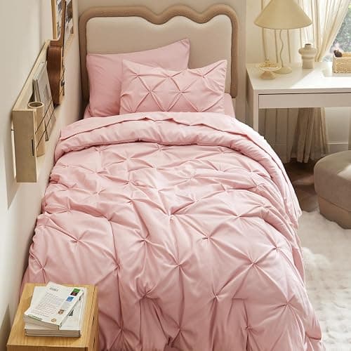 Bedsure Twin XL Comforter Set - Extra Long 5 Pieces Dorm Bedding Sets, Pinch Pleat Pink Bed in a Bag with Comforter, Sheets, Pillowcase & Sham thumbnail 5
