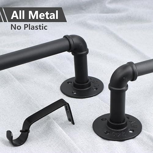 Refrze Curtain Rods for Windows 48 to 84 Inch, 1"Black Curtain Rod Industrial Wrap Around,Adjustable Heavy Duty Blackout Curtain Rods for Ceiling,Bedroom,Outdoor Patio thumbnail 5