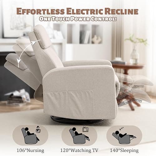 Korser Power Swivel Recliner Chairs for Adults, Electric Glider Rocking Chair Nursery, Glider Recliner Nursery Chair with Classified Side Pocket, Nursery Rocking Chairs with USB and Type-C Ports thumbnail 3
