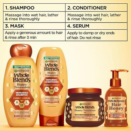 Garnier Whole Blends Honey Treasures Repairing Shampoo and Conditioner Set for Dry, Damaged Hair, 22 Fl Oz (2 Items), 1 Kit (Packaging May Vary) thumbnail 8