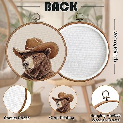 BCUANGD Western Trendy Round Wall Art Decor - Retro Bear Neutral Wall Art Canvas Frame Artwork Prints, Rustic Vintage Country Round Wall Hanging Decorations for Home Farmhouse Bedroom, 10"x10" thumbnail 7