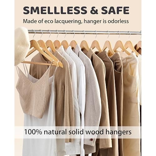 Edergoo Wooden Hangers 30 Pack, Smooth Wood Hangers with 360 Swivel Hook & Notches, Natural Solid Coat Hangers Wooden for Closet thumbnail 2