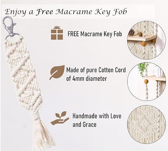 Induslyfe Macrame Wall Hanging Shelf (Tier 2, Natural White) thumbnail 4