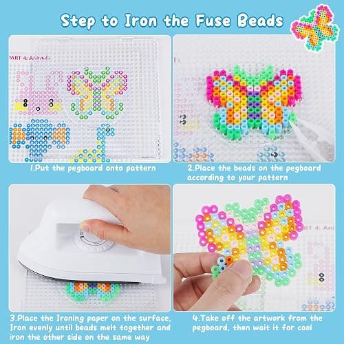 Pllieay 5mm Fuse Bead Kit with Upgraded Iron, 48 Colors Melty Beads for Craft, Iron Beads Set Including 2 Pegboards, Ironing Paper and Chain Accessories for Arts Crafts Easter Christmas Birthday thumbnail 5