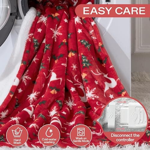 Electric Blanket Heated Throw, Soft Flannel Christmas Heated Blanket with 8 Hours Auto Off & 8 Fast Heating Levels Machine Washable Sherpa Heating Blanket with Overheating Protection Gift for Women thumbnail 8