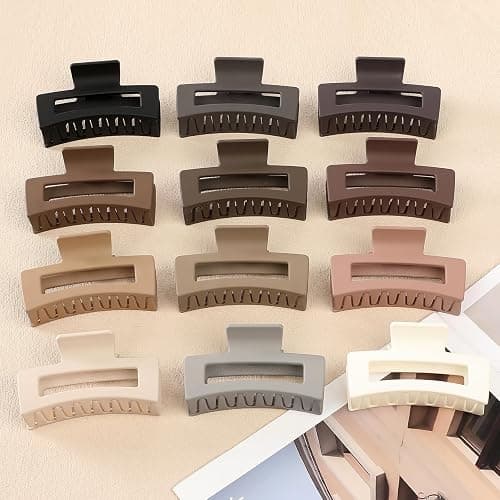 Sisiaipu 3.5 Inch Medium Hair Claw Clips 12 Pcs Square Claw for Thick and Thin Hair Rectangular Rectangle Hair Clips Jaw Clips Bulk Hair Accessories for women and Girls (Regular) thumbnail 4