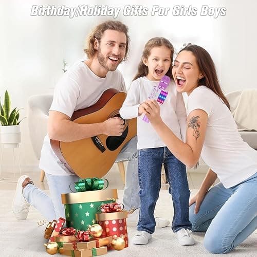 BONAOK Karaoke Microphone for Kids & Adults - Bluetooth Microphones Singing Mic with Disco Lights, Echo Effect, Built-in Speaker Portable Karaoke Player for Party Travel Gifts Q78(Light Purple) thumbnail 8
