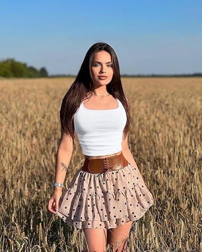 OQQ Womens 2 Piece Crop Tops Rueched Sleeveless Square Neck Stretch Basic Tank Shirts thumbnail 5