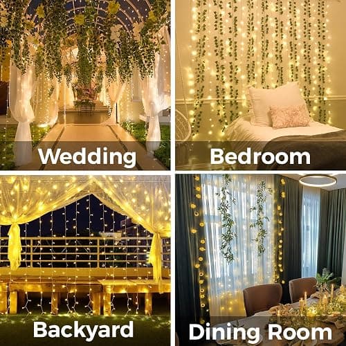 suddus Curtain Lights for Bedroom, 200 Led Hanging String Light Outdoor, Fairy Curtain Lights Indoor for Christmas, Dorm, Wall, Backdrop, Window, Wedding, Party, Birthday Decor, Warm White thumbnail 3
