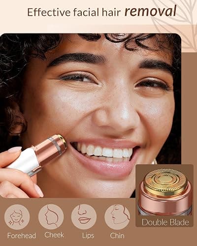 Facial Hair Removal for Women: Painless Rechargeable Face Shaver Electric Hair Remover Device for Peach Fuzz Upper Lip Chin (White) thumbnail 2