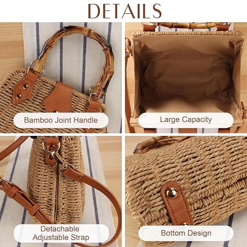 Cross Body Handbags for Women Straw Woven Beach Bag 2025 Summer Handmade Purses Wicker Rattan Bag Holiday thumbnail 4