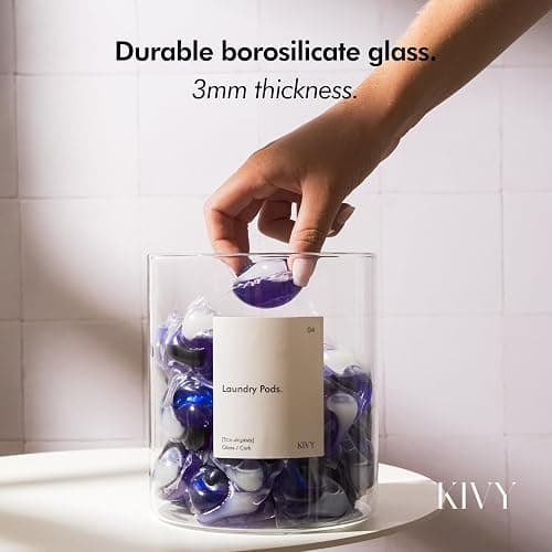 KIVY Glass Detergent Dispenser Container Set of 4 [INCL Labels] Large Glass jars for Laundry Room Organization Decor - Laundry soap dispenser for liquid detergent dispenser - Fabric softener dispenser thumbnail 7