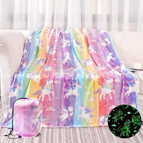 LIFEYJ Glow in The Dark Blanket Unicorns Gifts for Girls,Soft Blanket 3 4 5 6 7 8 9 10 Year Old Girl Gifts,Toddler Girls Toys Age 6-8,Gifts for Grandkids Teens for Christmas Birthday Presents,50"x60" - Image 1
