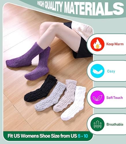 DOSKONI Fuzzy Socks for Women Fluffy Slipper Socks Cozy Winter Warm Soft Microfiber Plush Home Sleeping Gift Socks thumbnail 6