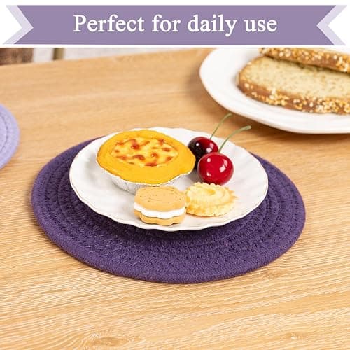 SHACOS 8 Inches Trivets for Hot Dishes, 4 Pieces Cotton Trivets Mats | Hot Pads for Kitchen Countertops and Table, Heat-Resistant Pot Holders for Hot Pots and Pans(Purple, 4pcs) thumbnail 7