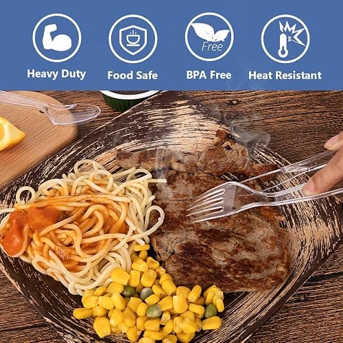 1000 Count Plastic Silverware Heavy Duty - 500 Spoons, 500 Forks, BPA-Free, Heat Resistant, Disposable Plastic Utensils Set, Plastic Cutlery Set, Plasticware Bulk for Party thumbnail 4